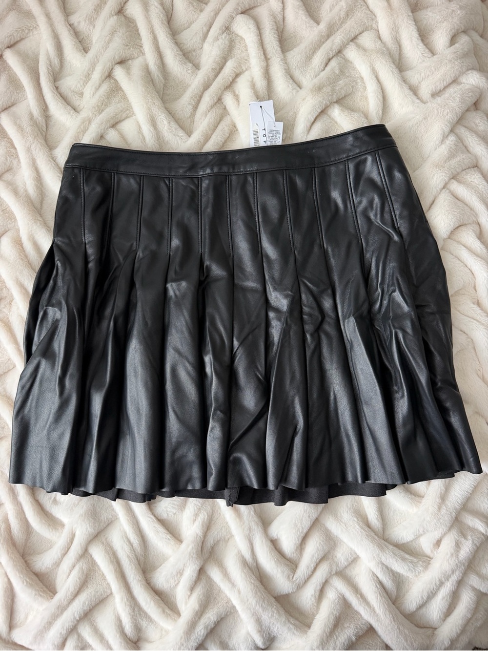Topshop Black Faux Leather Pleated Skater Mini Skirt